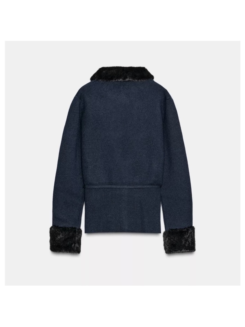 Zara Navy Coat with Black Faux-Fur Trim - Picture 6 of 9